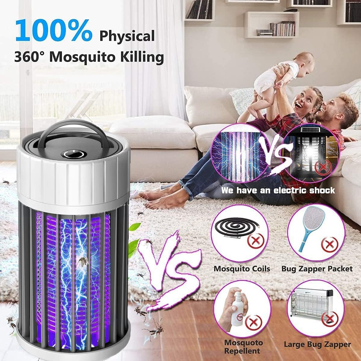 Mosquito Killer Lamp, USB Electronic Fly Killer Physical Bug Zapper Hanging Plug in Insect Trap Light Bug Zapper for Indoor Home Office Garden Plant Protection((Works When USB Is Connected)