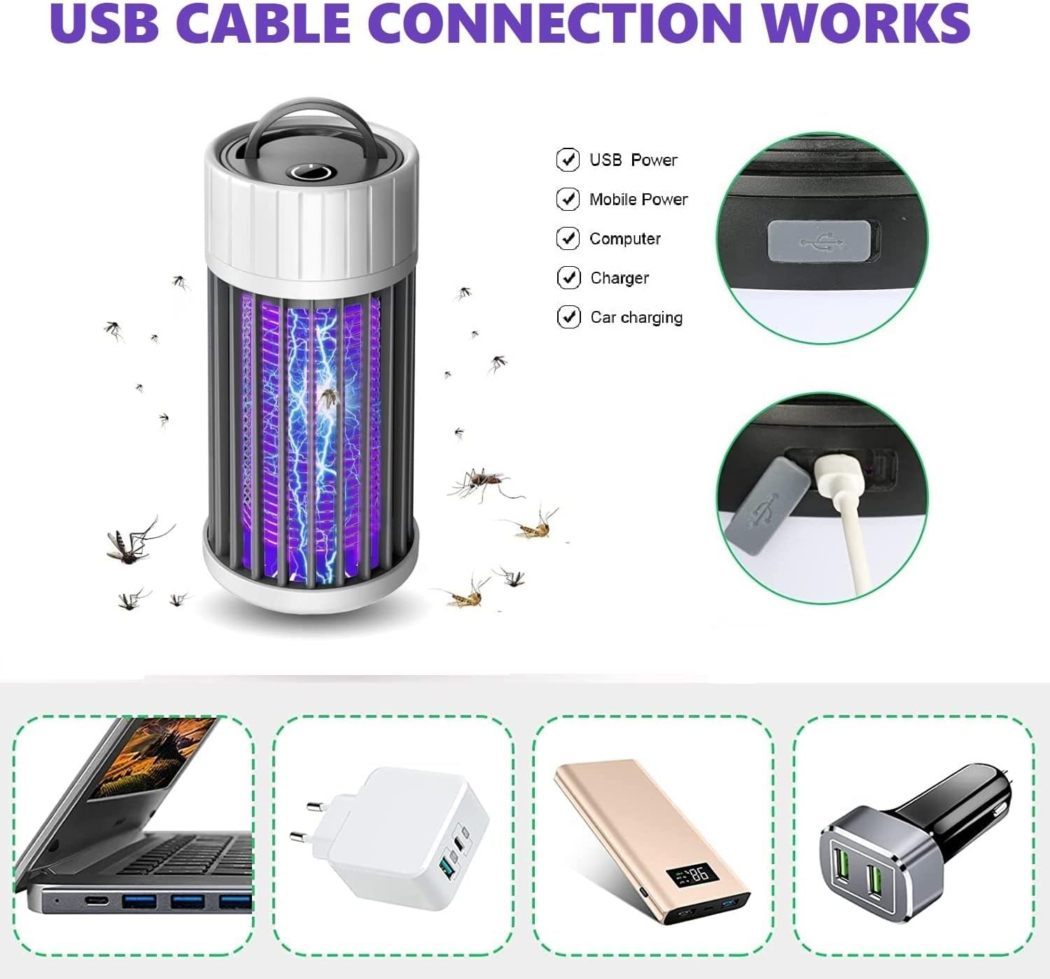 Mosquito Killer Lamp, USB Electronic Fly Killer Physical Bug Zapper Hanging Plug in Insect Trap Light Bug Zapper for Indoor Home Office Garden Plant Protection((Works When USB Is Connected)